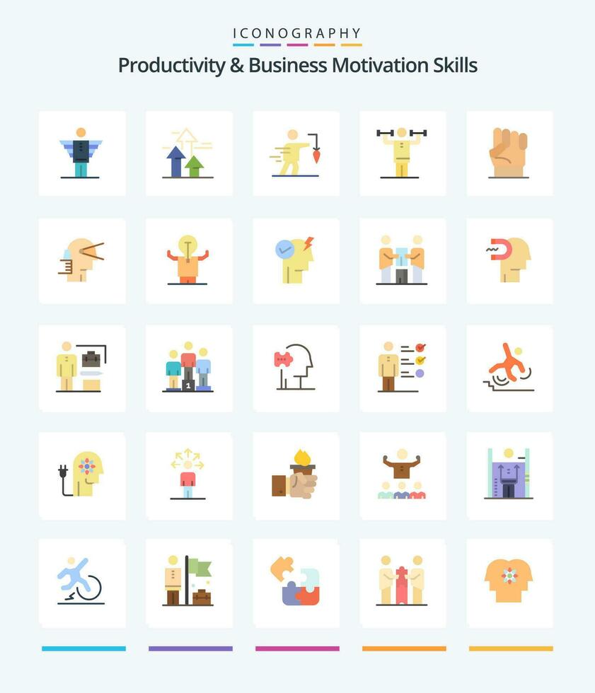 Creative Productivity And Business Motivation Skills 25 Flat icon pack  Such As human. activity. forward. goal. extrinsic vector
