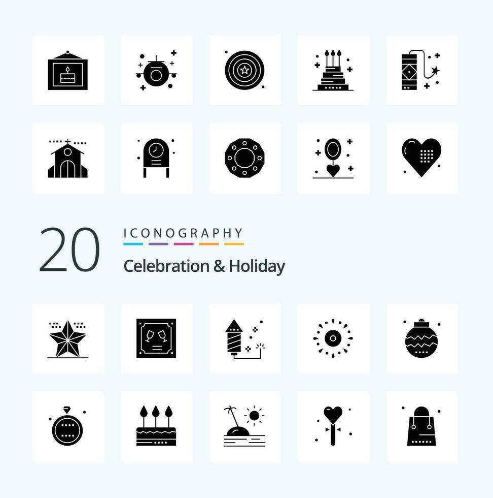 20 Celebration  Holiday Solid Glyph icon Pack like party fireworks letter event holiday vector