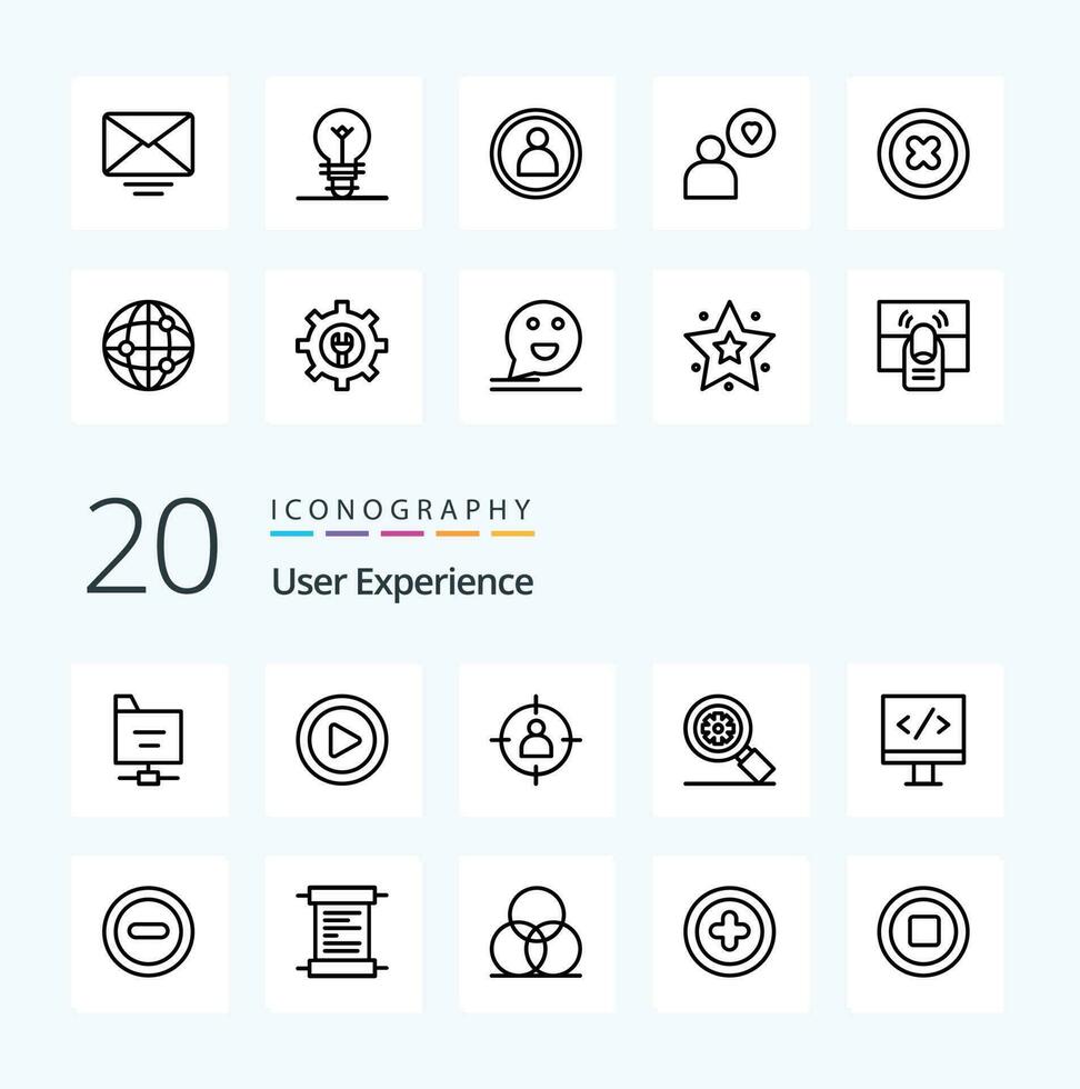 20 User Experience Line icon Pack like gear  research   target vector