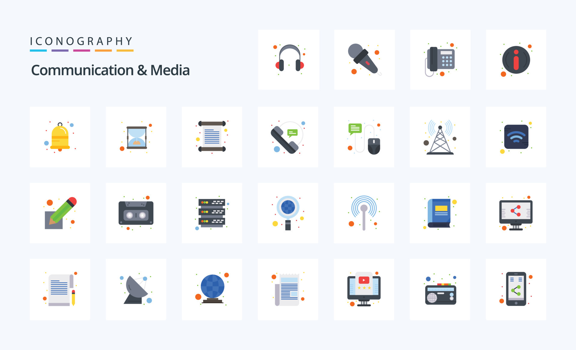 25 Communication And Media Flat color icon pack 26185442 Vector Art at ...