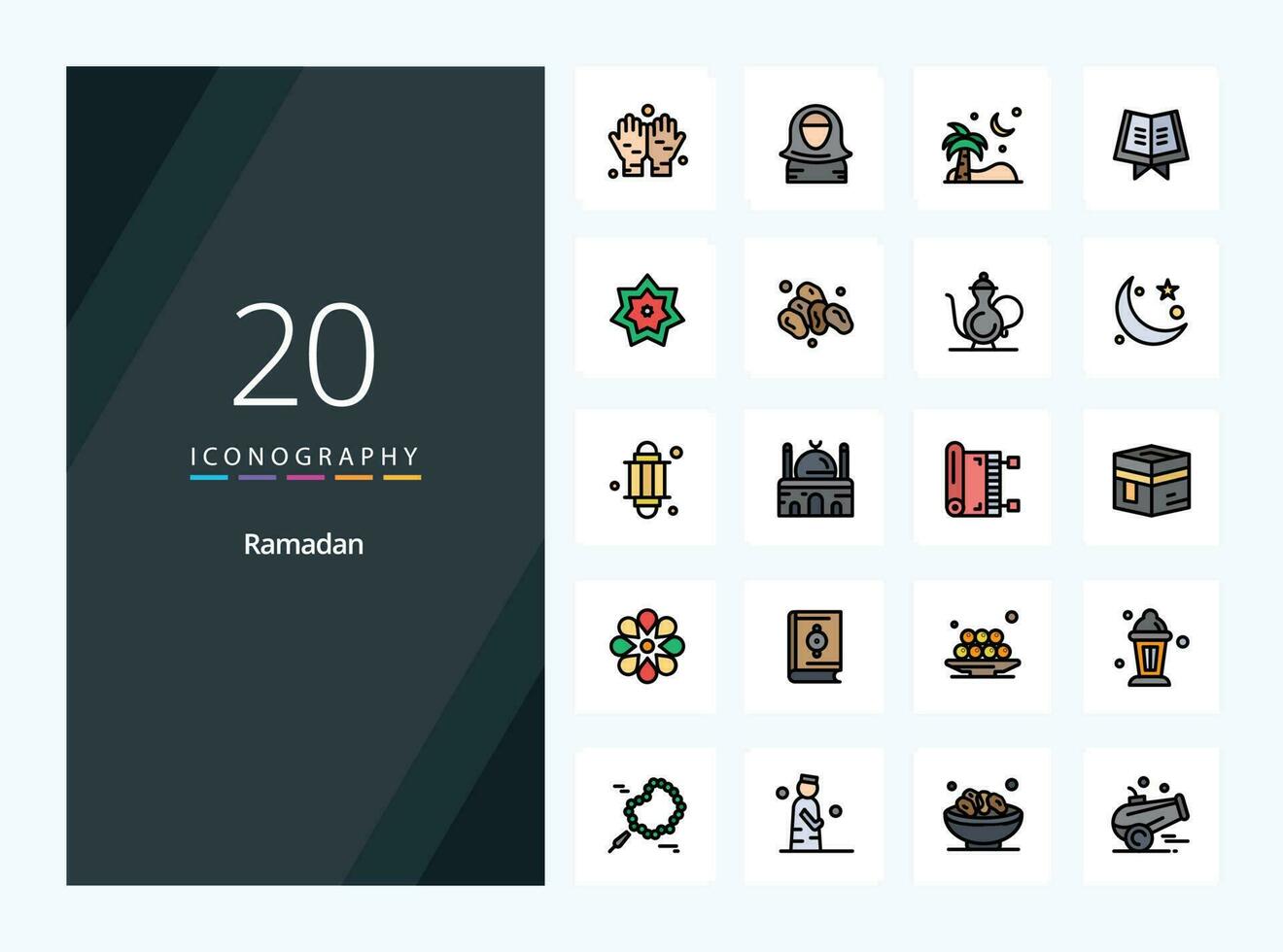 20 Ramadan line Filled icon for presentation vector