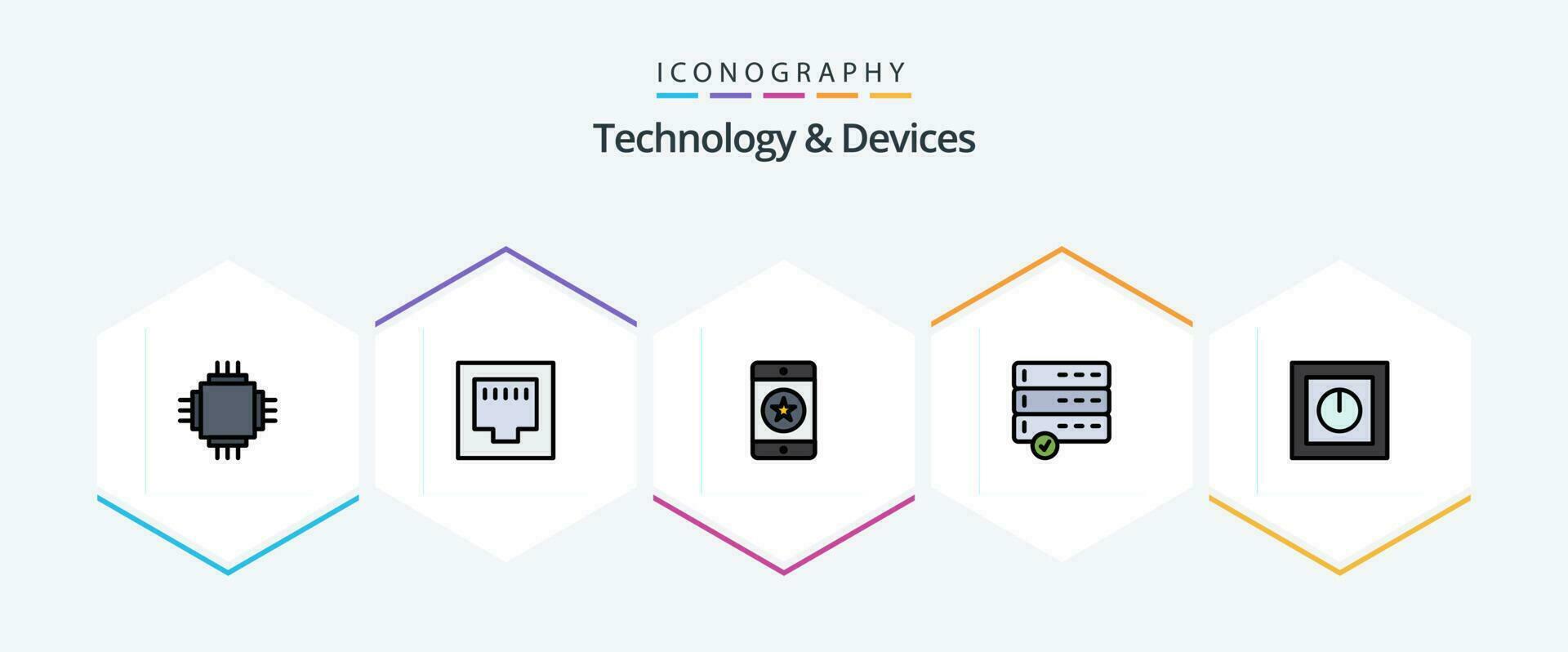 Devices 25 FilledLine icon pack including electronics. devices. cellphone. data. phone vector