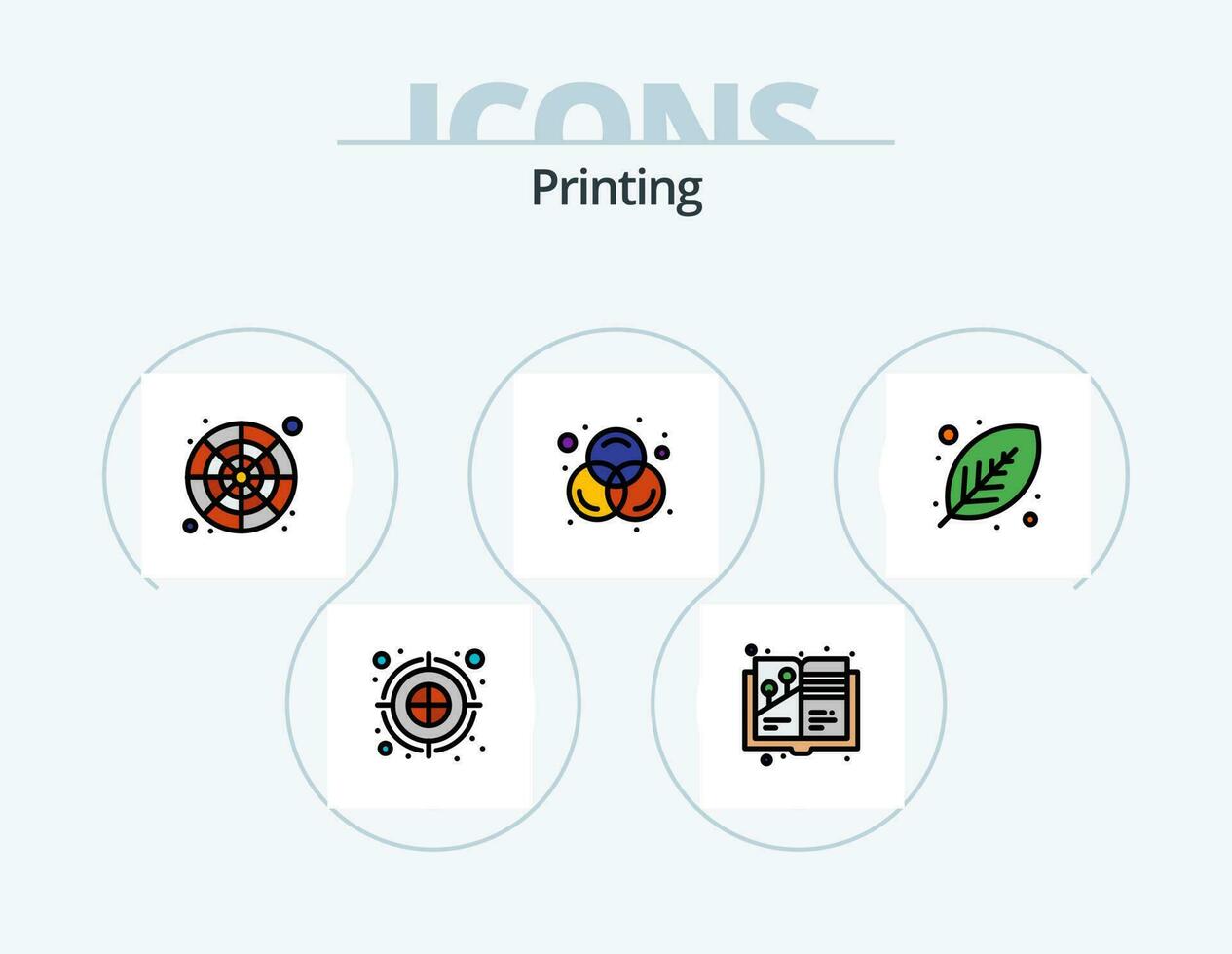 Printing Line Filled Icon Pack 5 Icon Design. format. ready. color wheel. file. dartboard vector