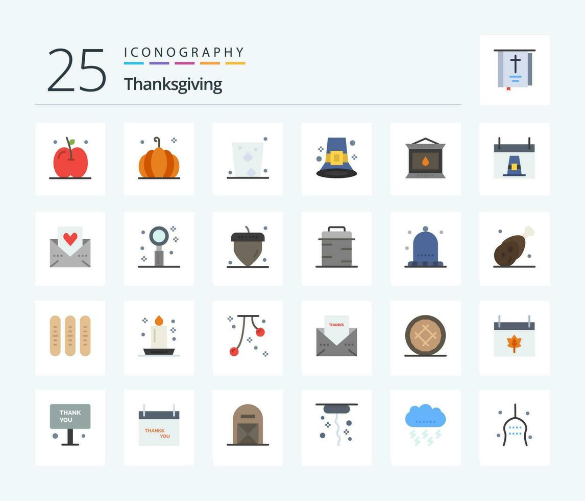Thanks Giving 25 Flat Color icon pack including fire. hat. celebrate. festival. event vector