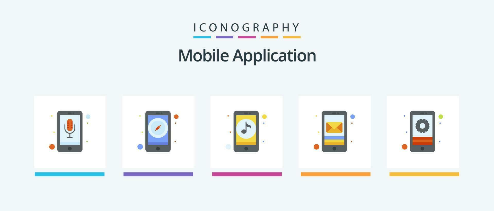 Mobile Application Flat 5 Icon Pack Including mobile. email. app. mobile. app. Creative Icons Design vector