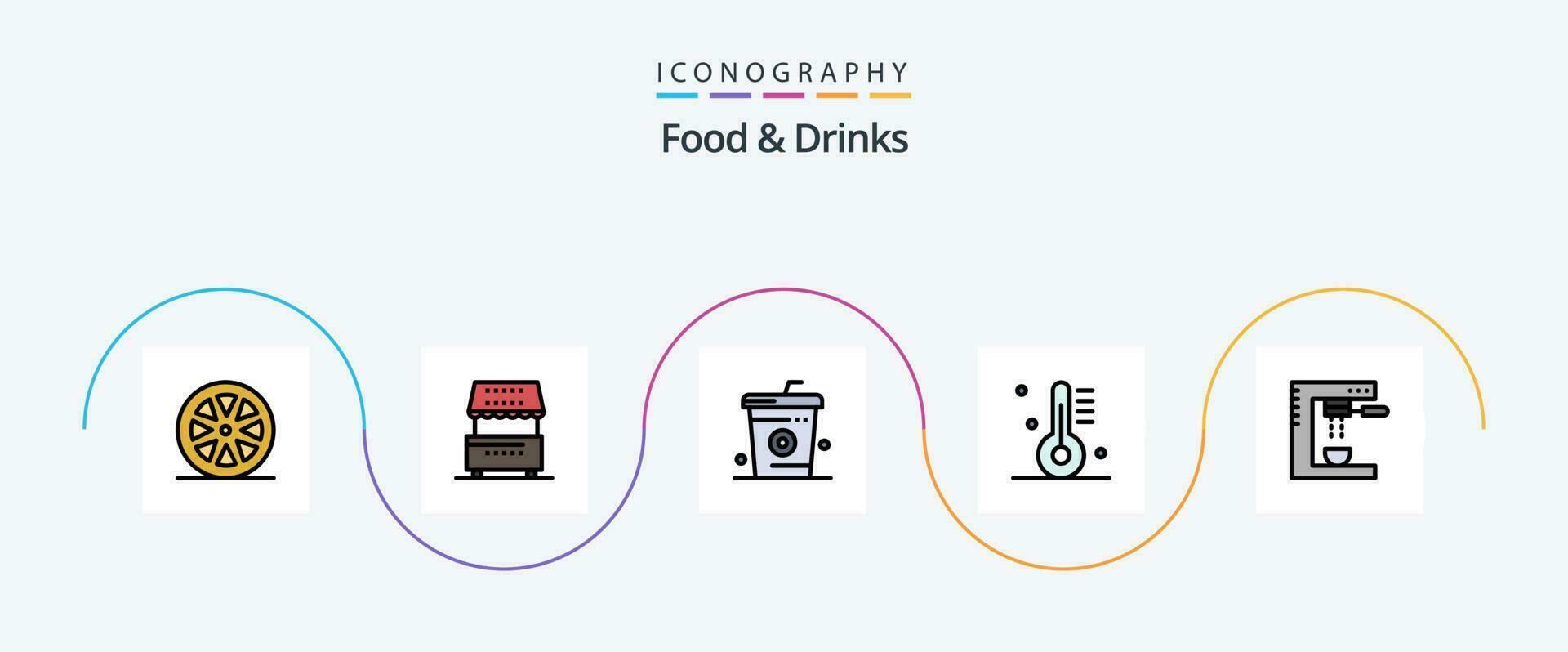 Food and Drinks Line Filled Flat 5 Icon Pack Including food. cooking. meal. appliance. food vector