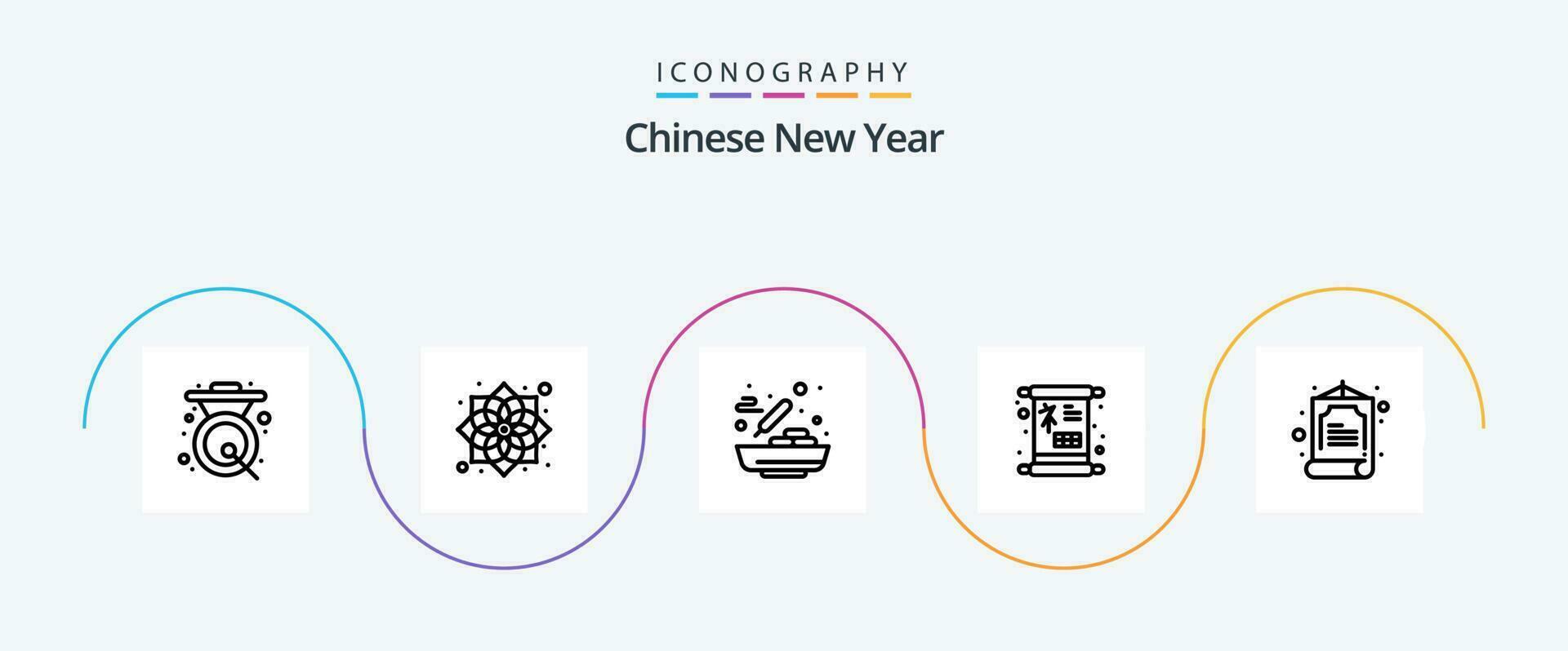 Chinese New Year Line 5 Icon Pack Including china. new year. new year. luck. soup vector