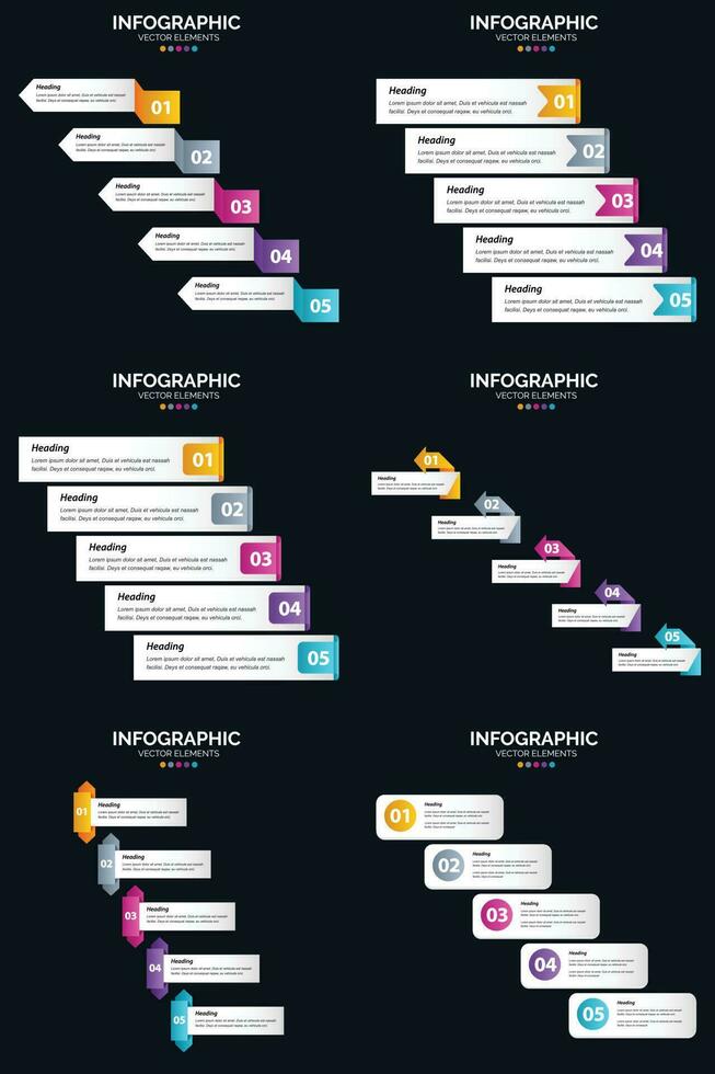 Vector 6 Infographics Pack Presentation slide template 5 Steps cycle diagrams and timelines