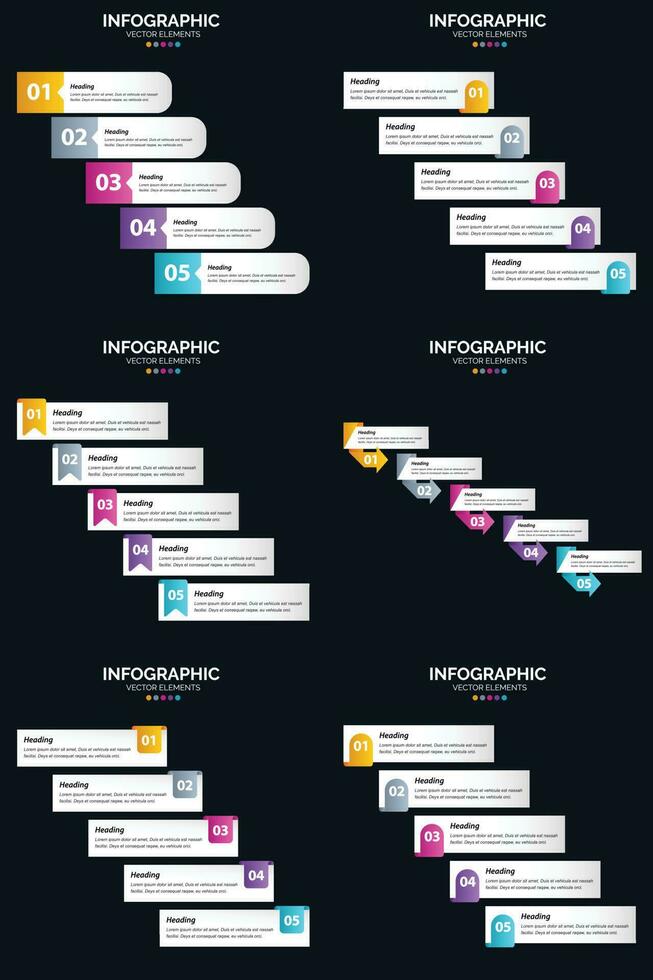 Vector 6 Infographics Pack Presentation slide template 5 Steps cycle diagrams and timelines