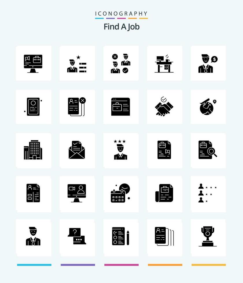 Creative Find A Job 25 Glyph Solid Black icon pack  Such As man. office. group. laptop. cancel vector