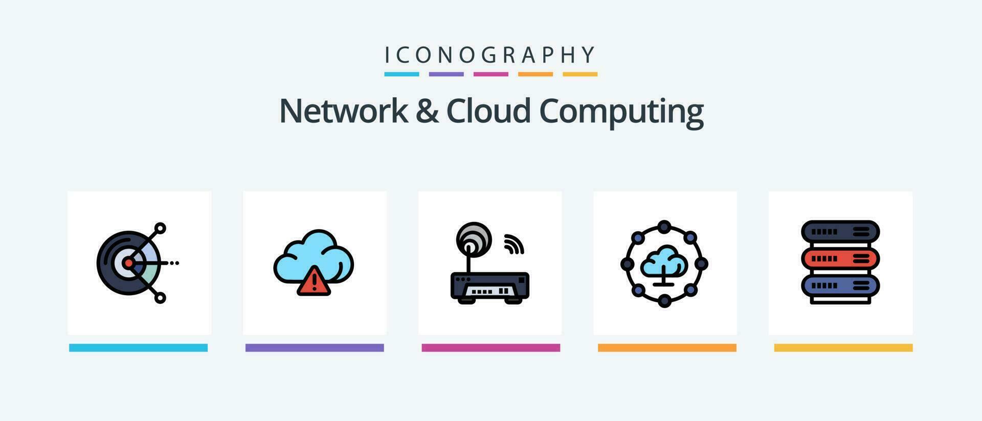 Network And Cloud Computing Line Filled 5 Icon Pack Including . technology. technology. location. technology. Creative Icons Design vector