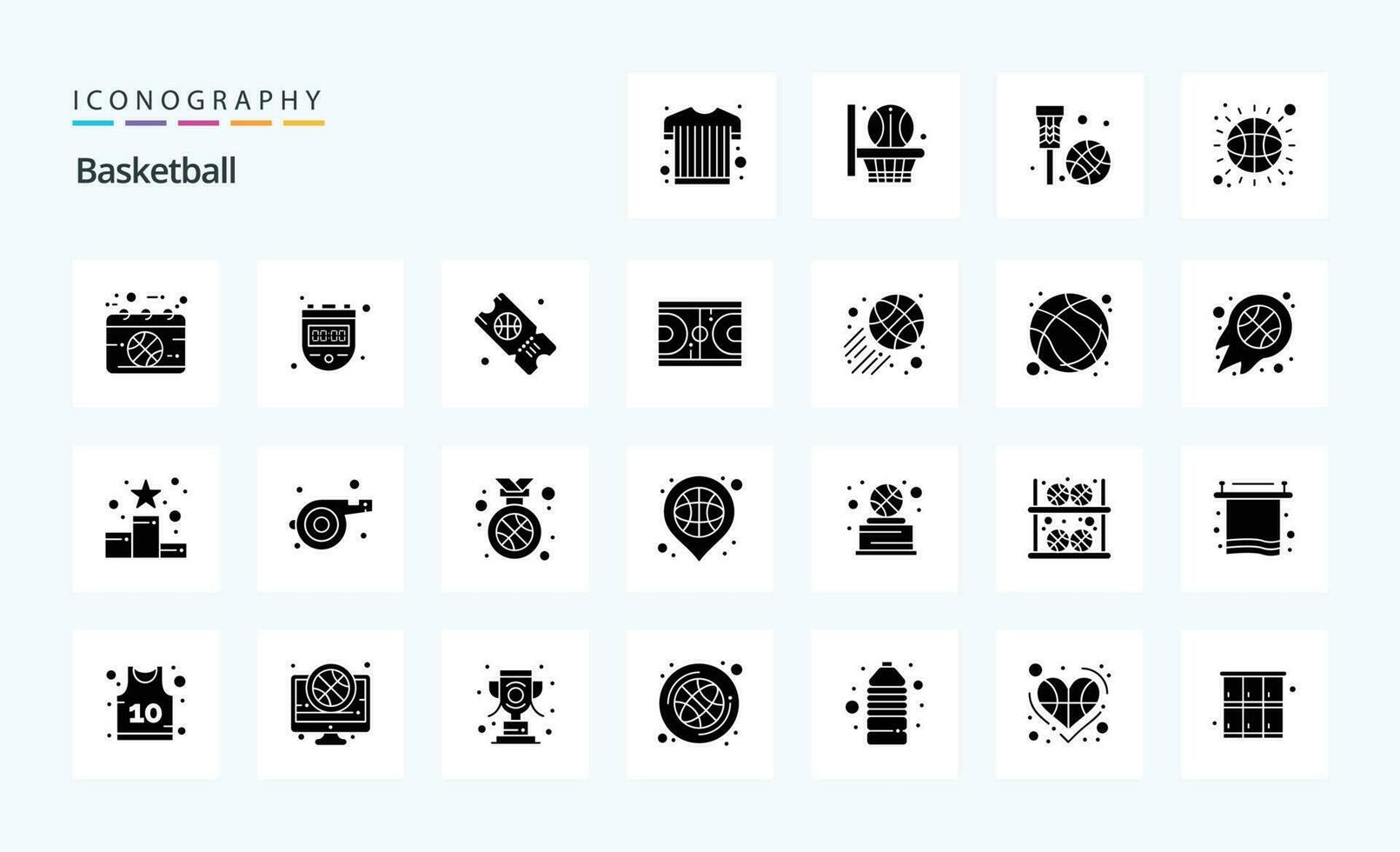 25 Basketball Solid Glyph icon pack vector