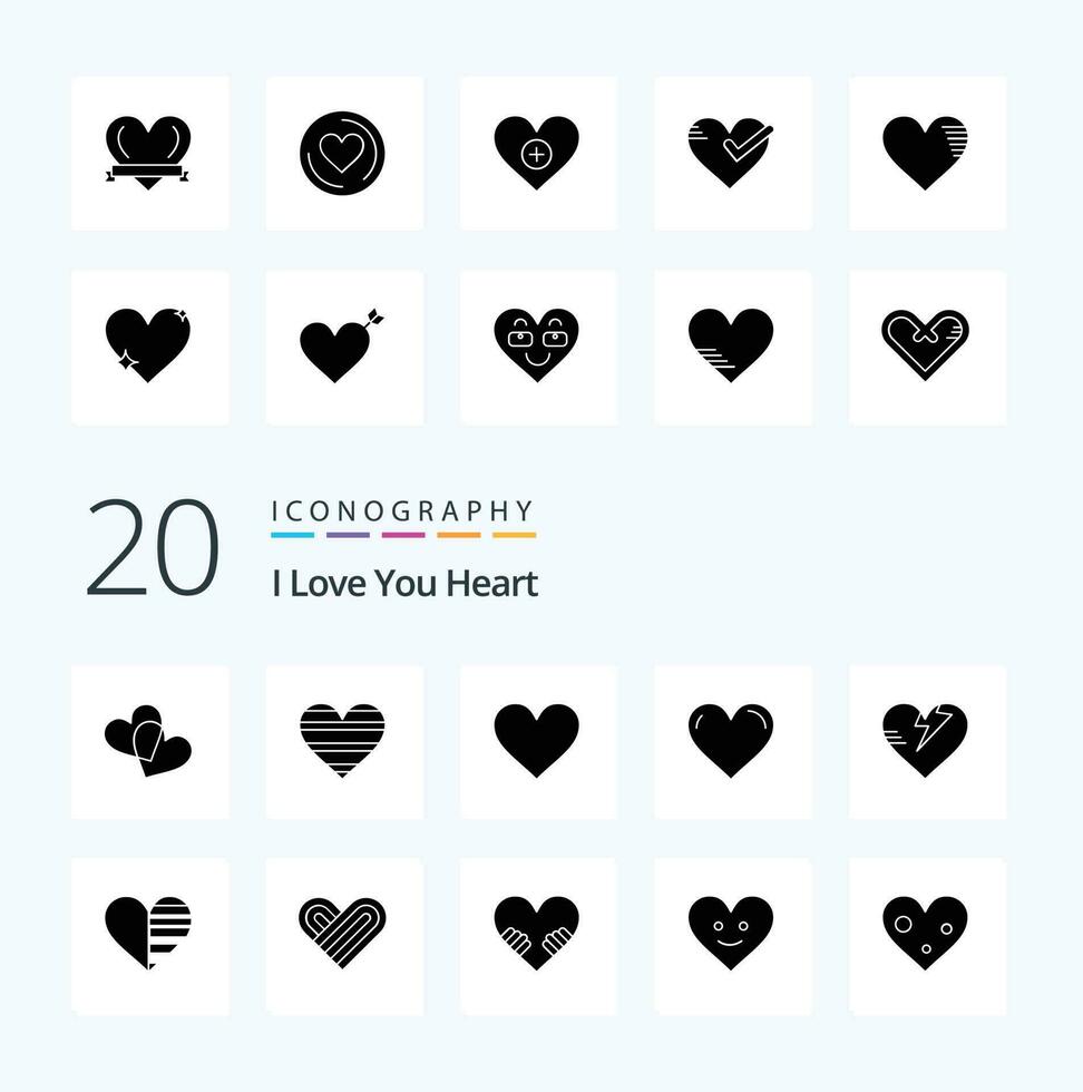 20 Heart Solid Glyph icon Pack like tick ok love love add vector