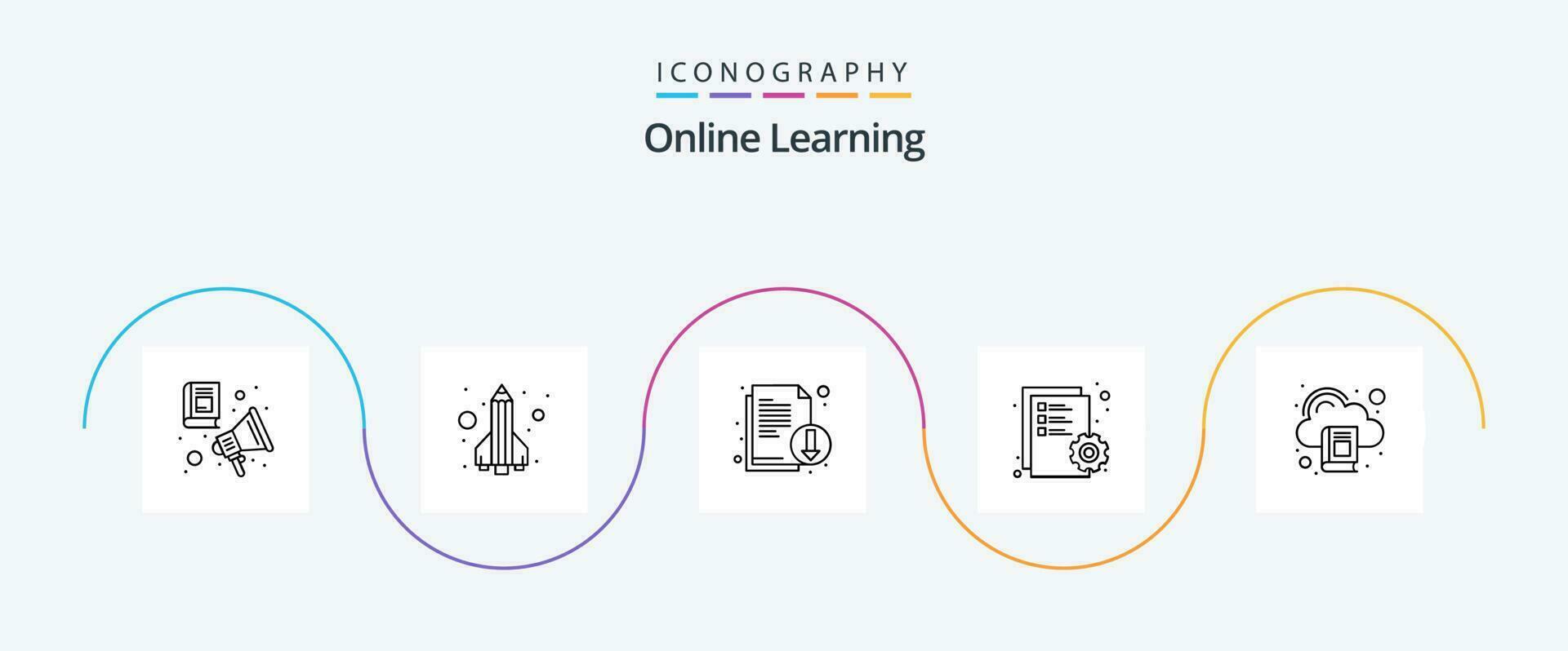 Online Learning Line 5 Icon Pack Including cloud. editing. rocket. edit. literature vector