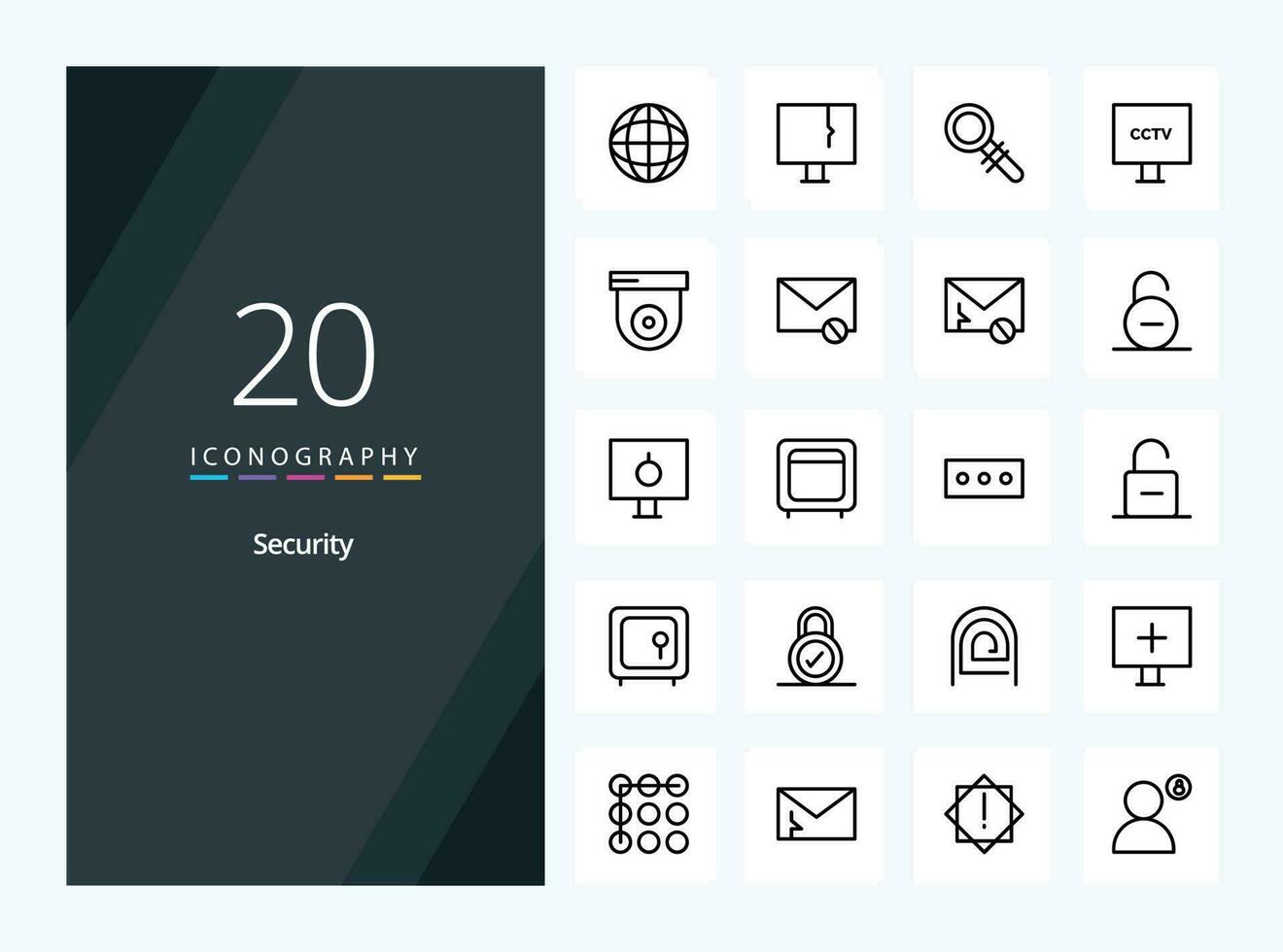 20 icono de esquema de seguridad para presentación vector