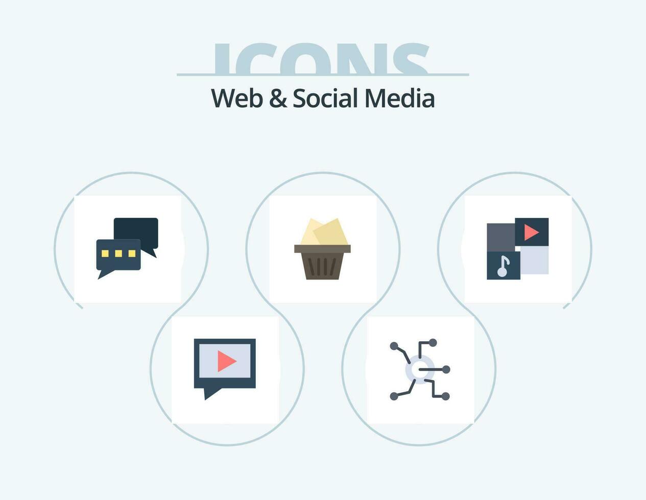 Web And Social Media Flat Icon Pack 5 Icon Design. music. video. chatting. media. mail vector