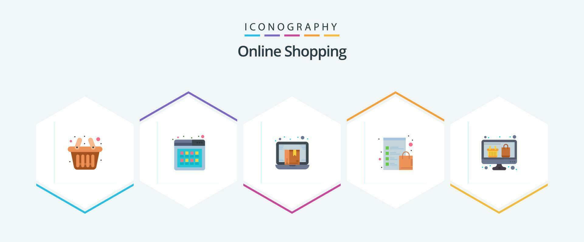Online Shopping 25 Flat icon pack including computer. list. box. clipboard. online vector