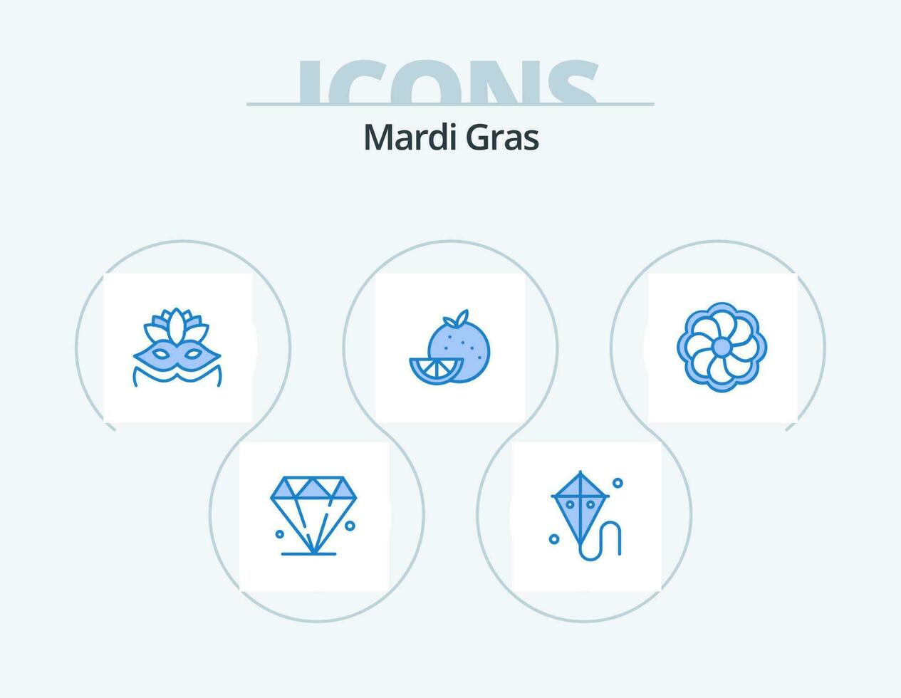 mardi gras azul icono paquete 5 5 icono diseño. . flor. disfraz mascarilla. girasol. Fruta vector