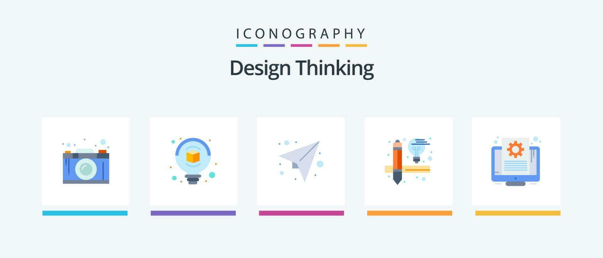 Design Thinking Flat 5 Icon Pack Including setting. document. message. tools. creative. Creative Icons Design vector