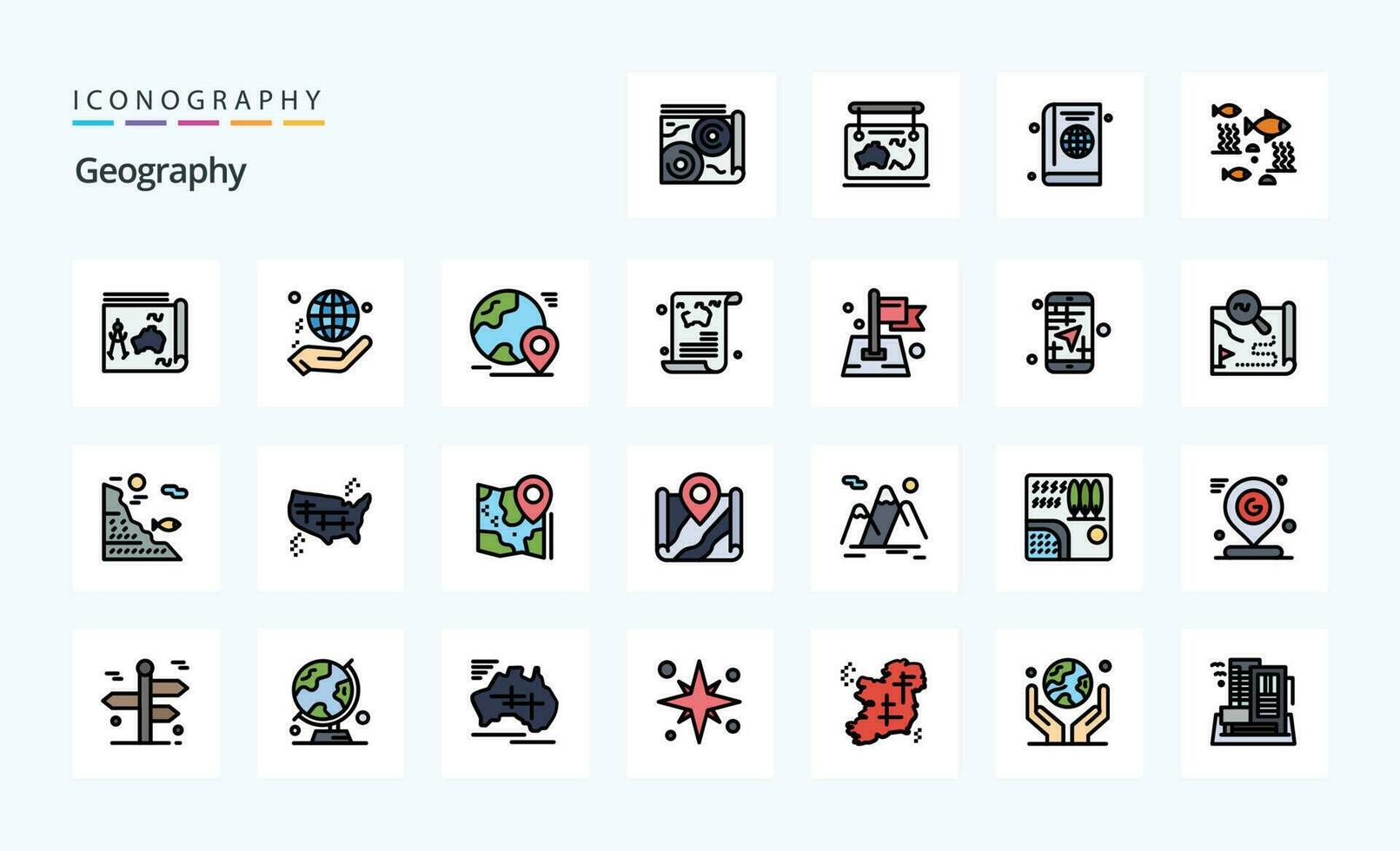 25 Geo Graphy Line Filled Style icon pack vector