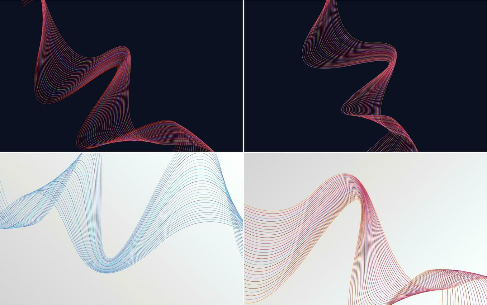 Set of 4 geometric wave pattern background Abstract waving line vector