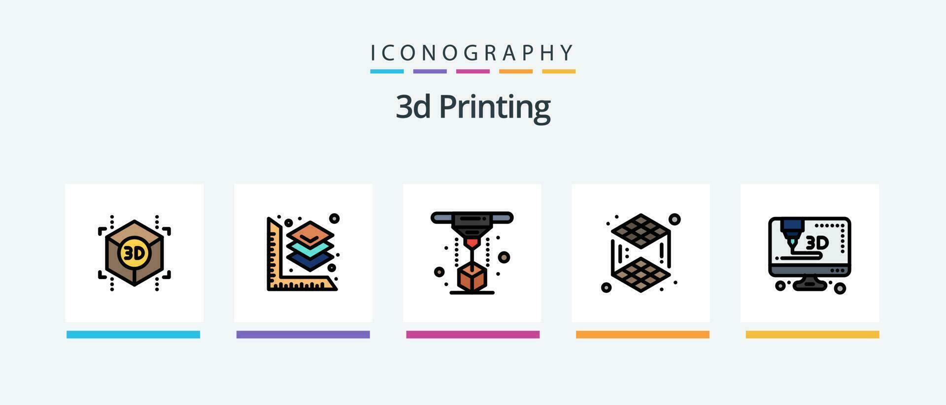 3d Printing Line Filled 5 Icon Pack Including . 3d.. Creative Icons Design vector