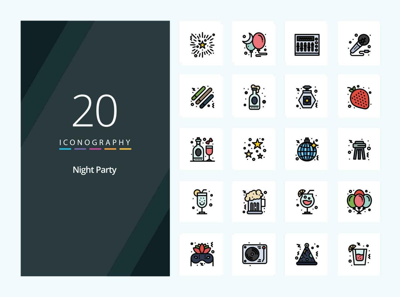 20 Night Party line Filled icon for presentation vector