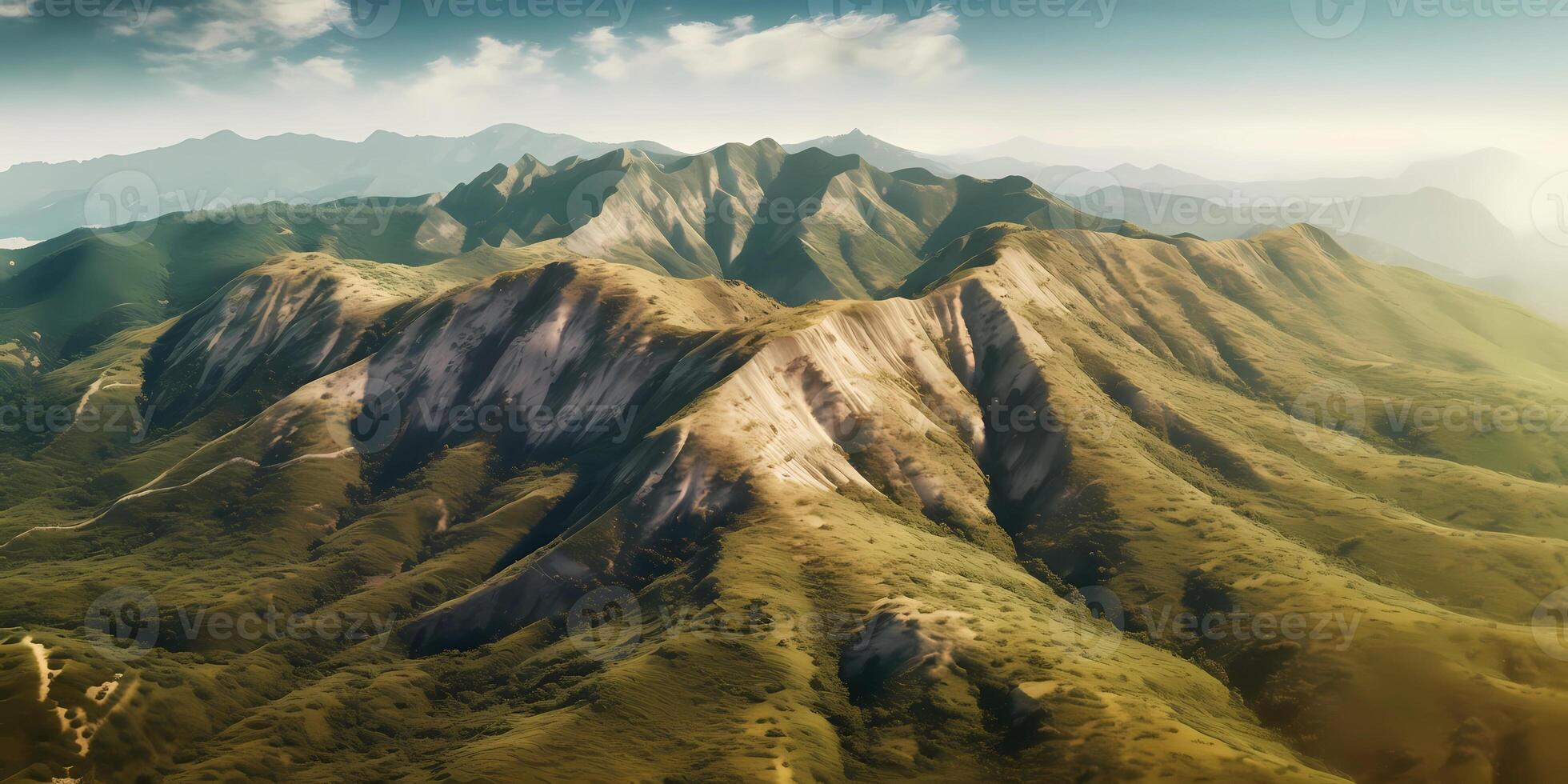 Landscape green mountains top view background, photo