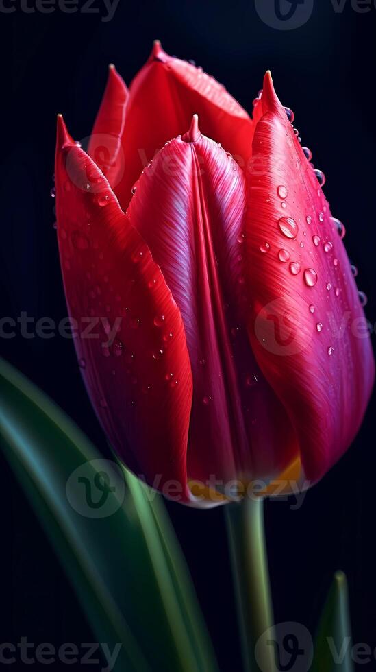 Red tulip tulipa flower wallpaper background. AI Generated photo