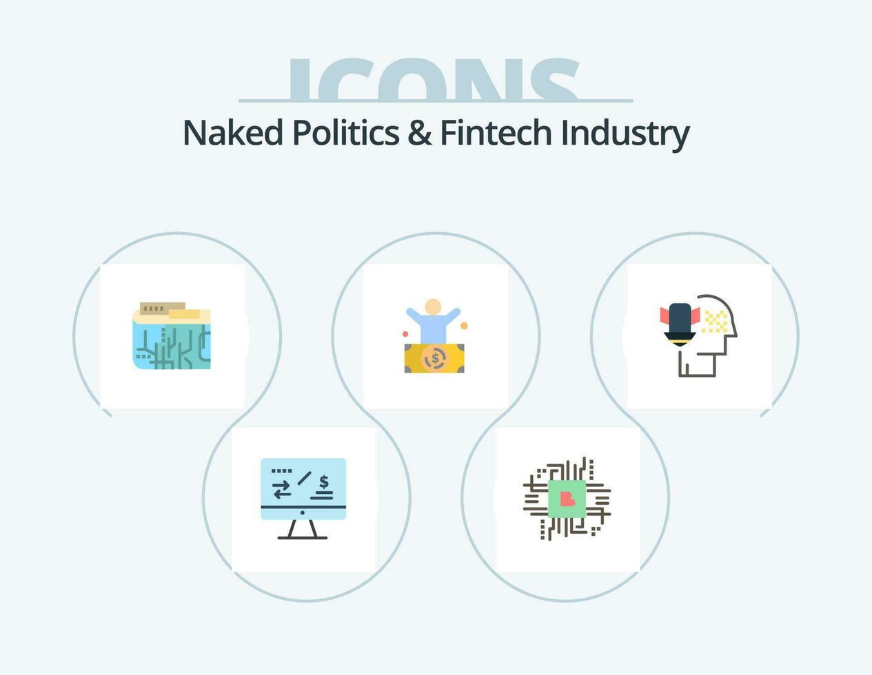 Naked Politics And Fintech Industry Flat Icon Pack 5 Icon Design. person. man. fintech. billionaire. internet vector