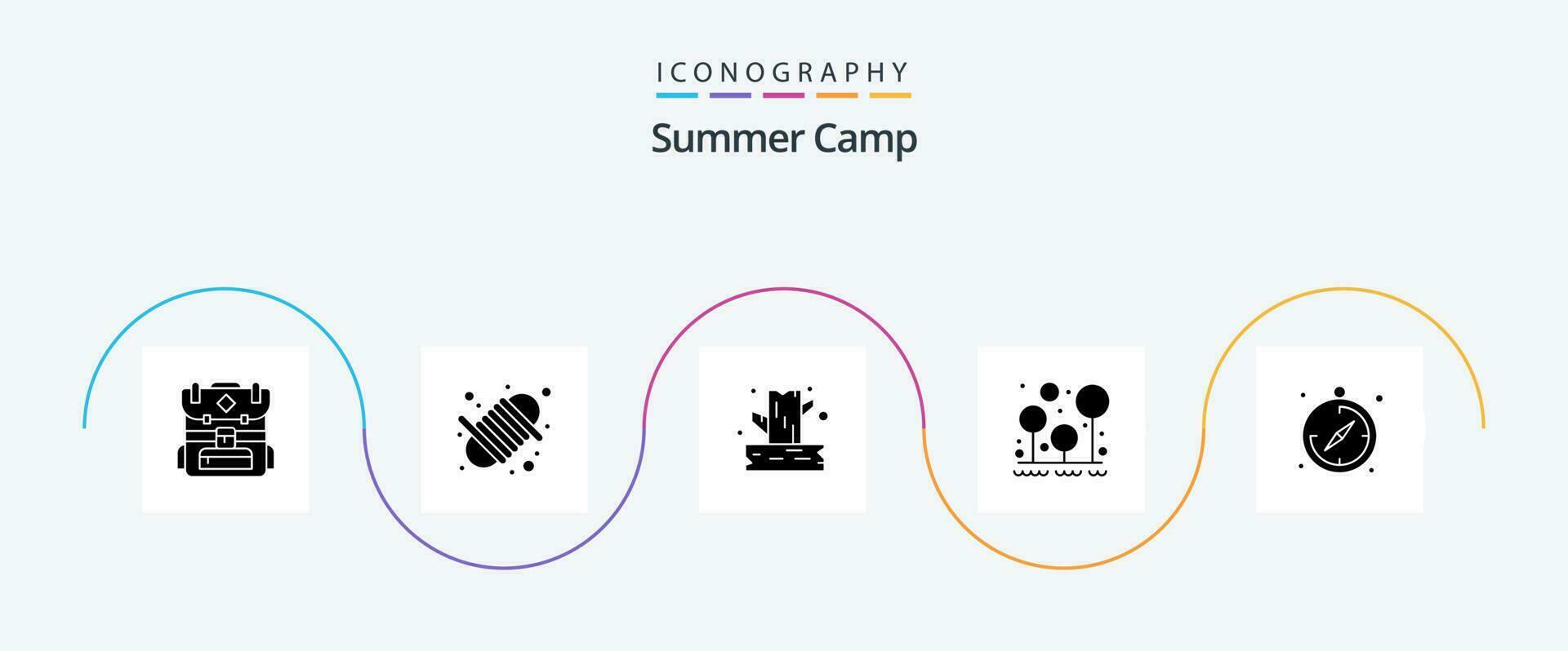 Summer Camp Glyph 5 Icon Pack Including compass. tree. camping. survival. forest vector