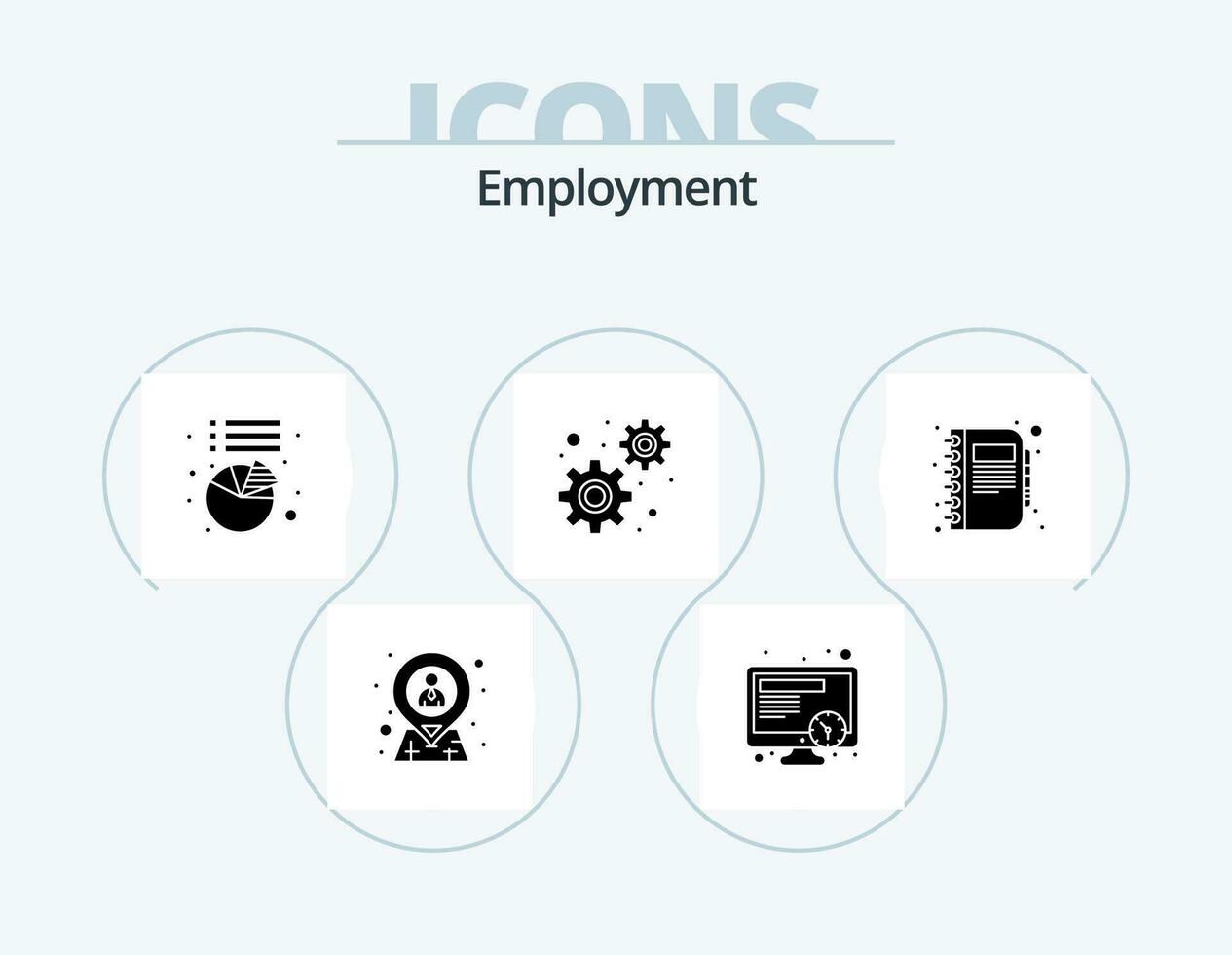 Employment Glyph Icon Pack 5 Icon Design. diary. business. chart. book. gears vector