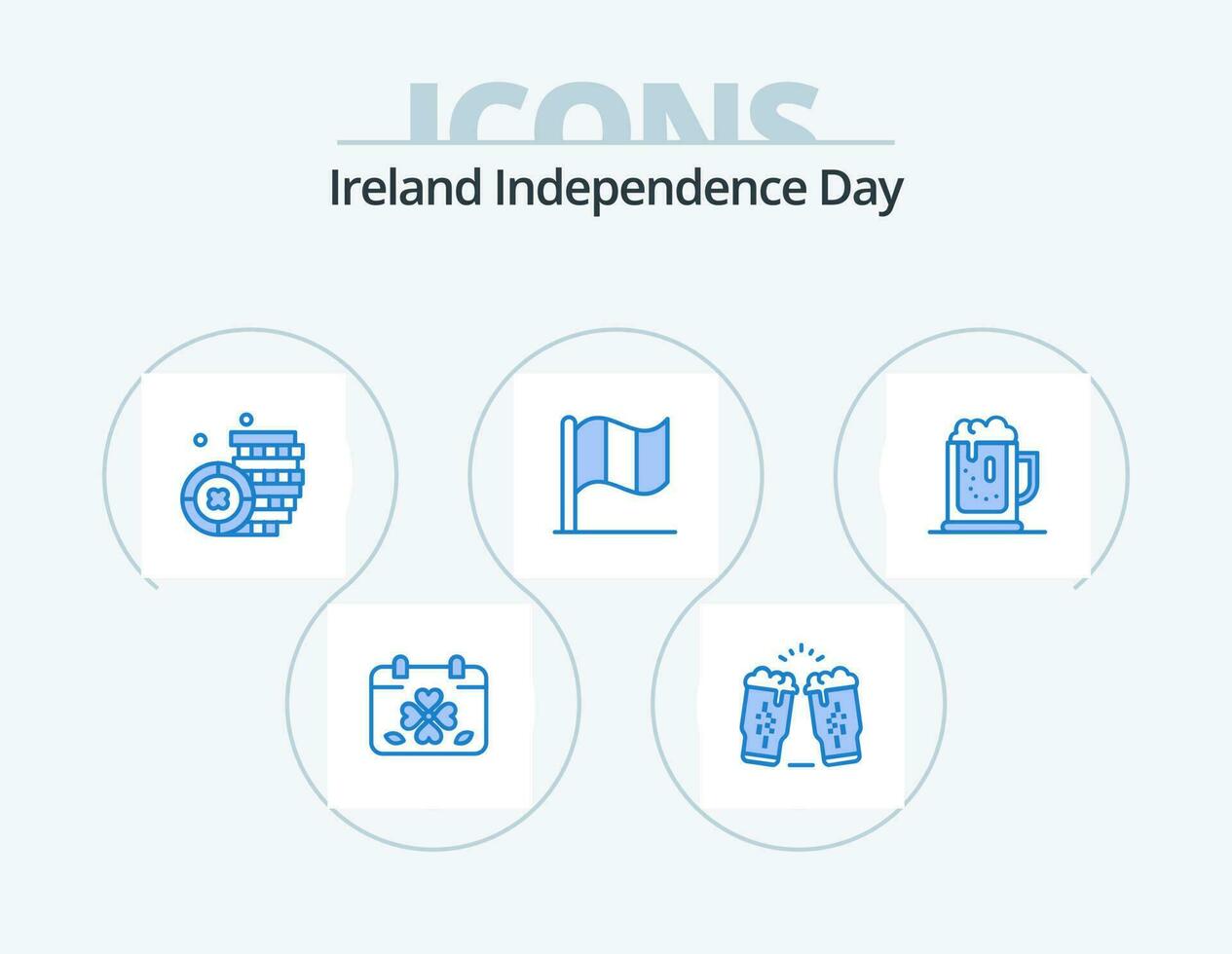 Irlanda independencia día azul icono paquete 5 5 icono diseño. cerveza. irlandesa. vaso. Irlanda. dinero vector