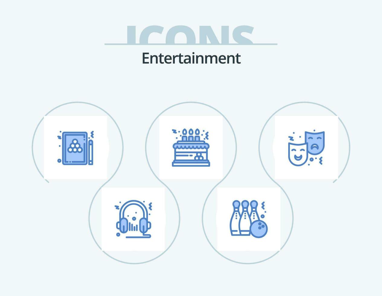 Entertainment Blue Icon Pack 5 Icon Design. celebration. birthday. sport. game. pool vector