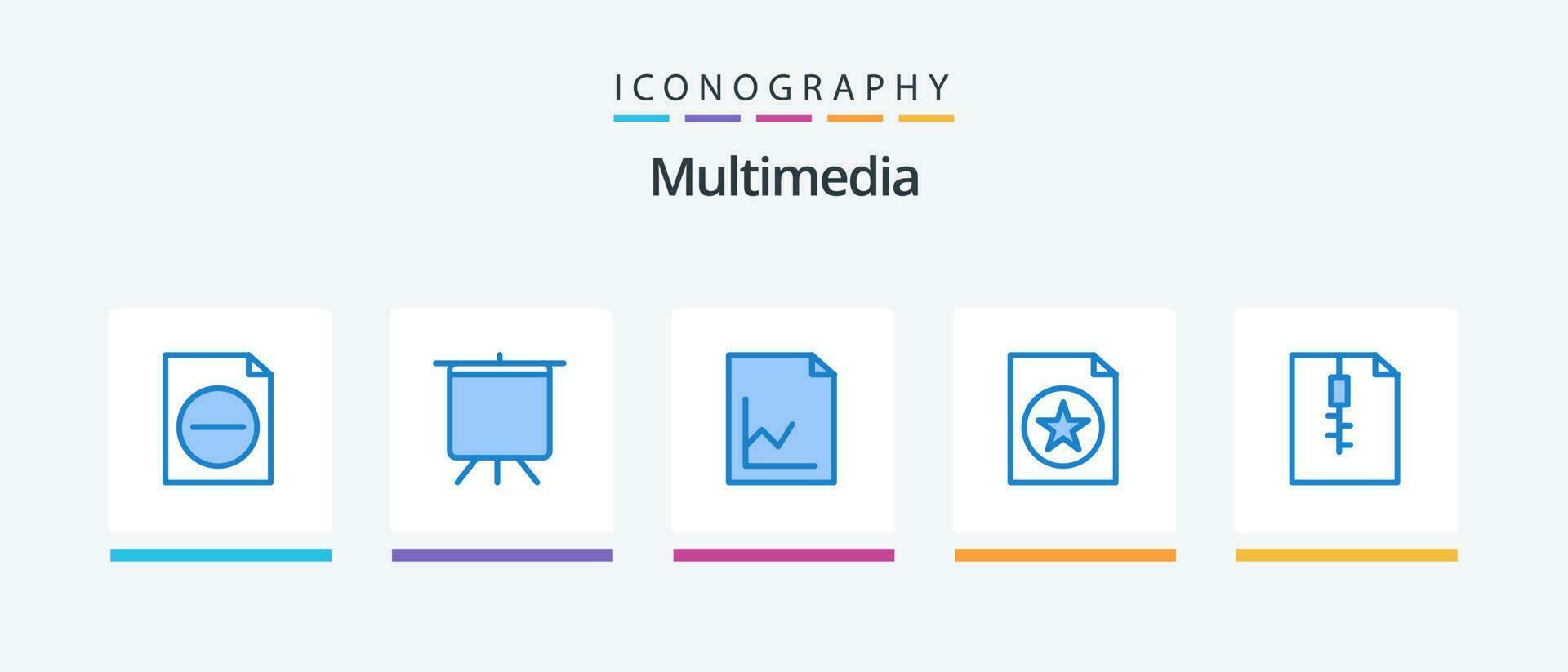 multimedia azul 5 5 icono paquete incluso . grafico. cremallera. archivo. creativo íconos diseño vector