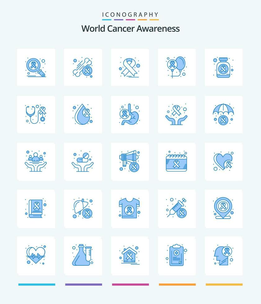 creativo mundo cáncer conciencia 25 azul icono paquete tal como botella. salud. salud. día. globos vector