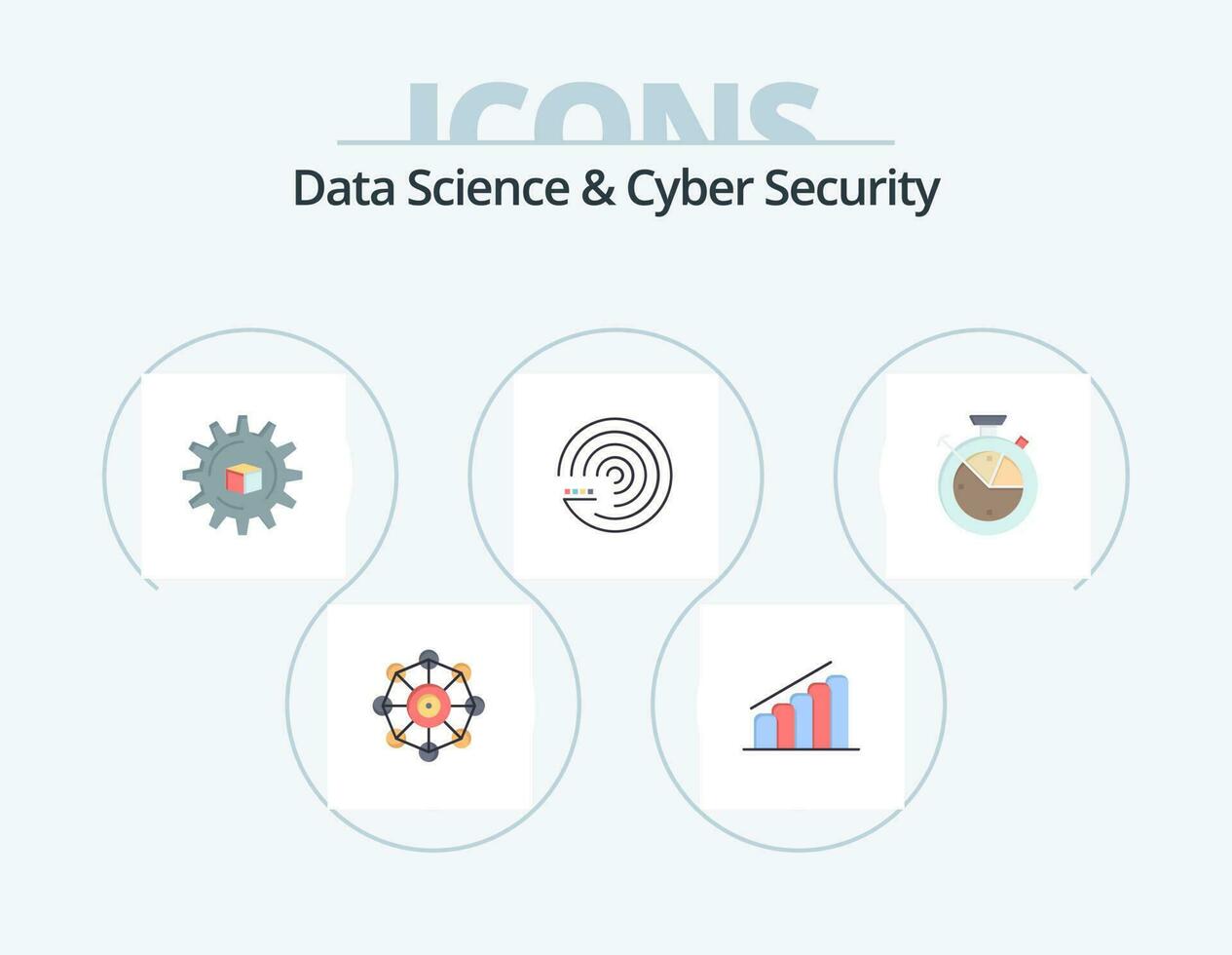 Data Science And Cyber Security Flat Icon Pack 5 Icon Design. time. scince. atoumated. forecasting model. forecasting vector