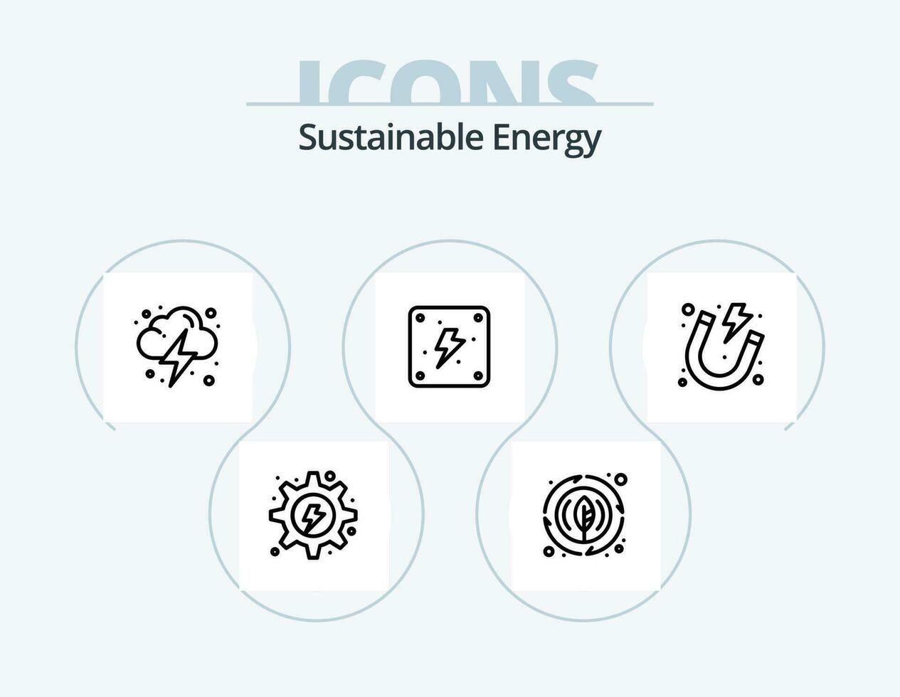 Sustainable Energy Line Icon Pack 5 Icon Design. gear. hydro. plant. energy. transmission tower vector