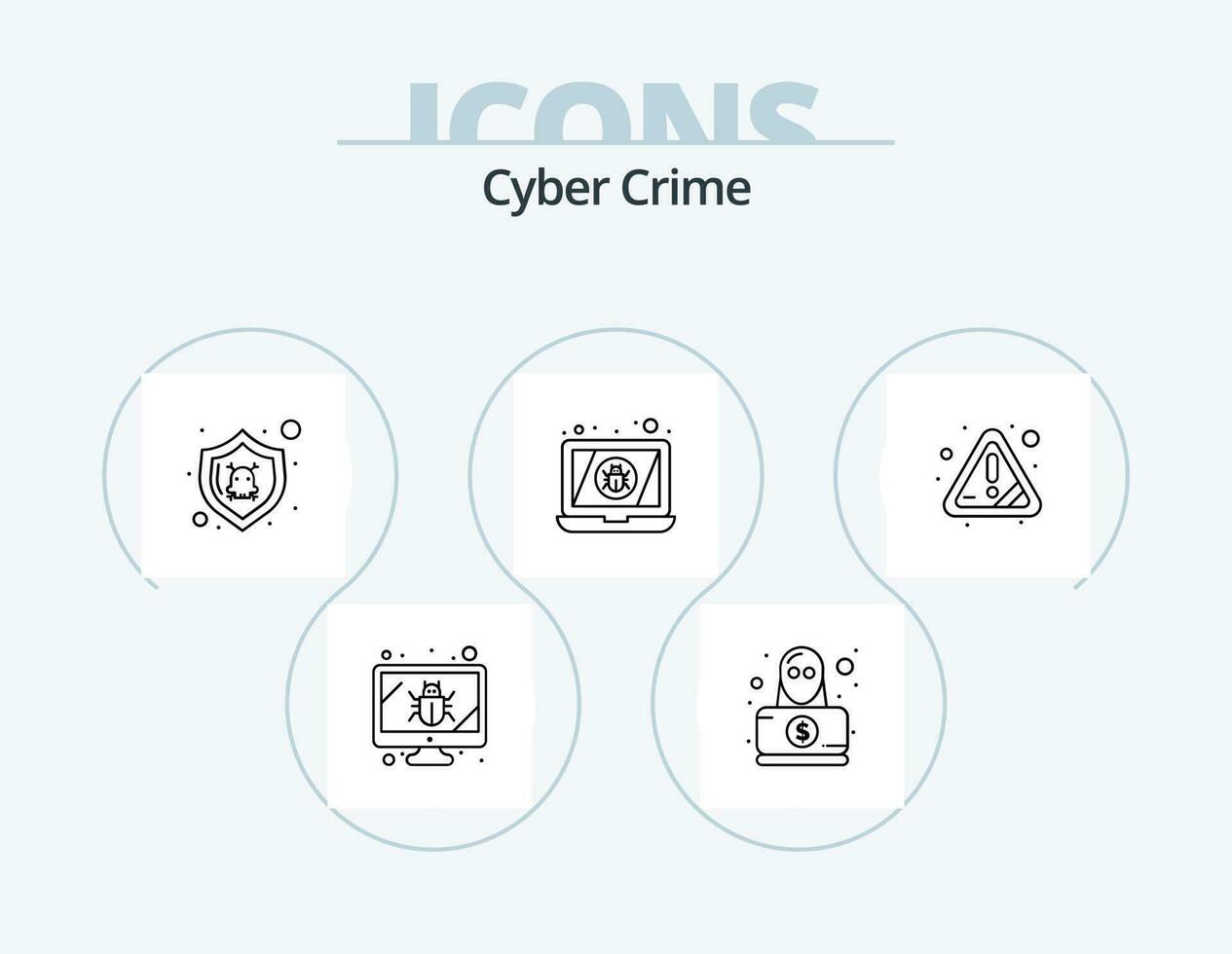 Cyber Crime Line Icon Pack 5 Icon Design. shopping. safety. warning. robbery. hacker vector
