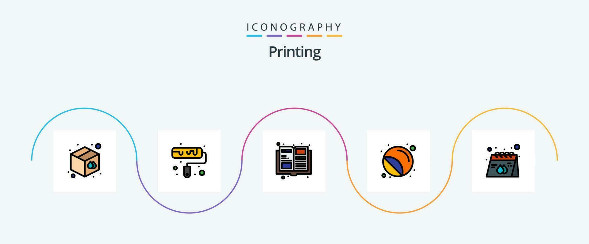 Printing Line Filled Flat 5 Icon Pack Including paper. advertisement. items. stamp. printer vector