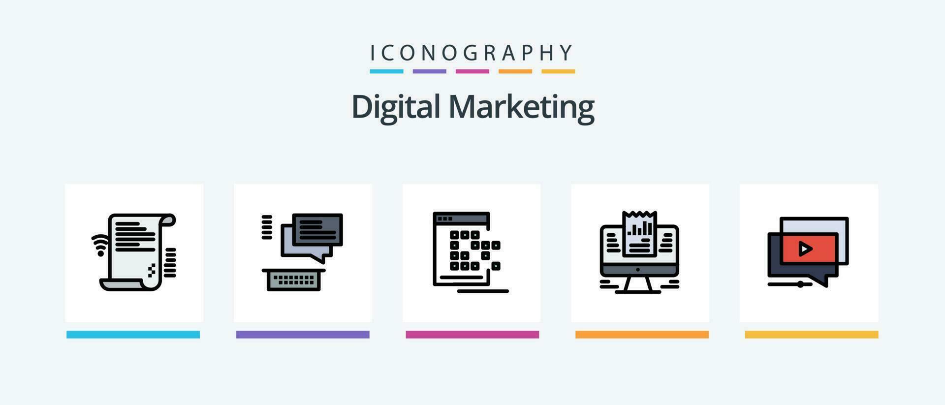 Digital Marketing Line Filled 5 Icon Pack Including group. network. facebook. advertisment. banner. Creative Icons Design vector