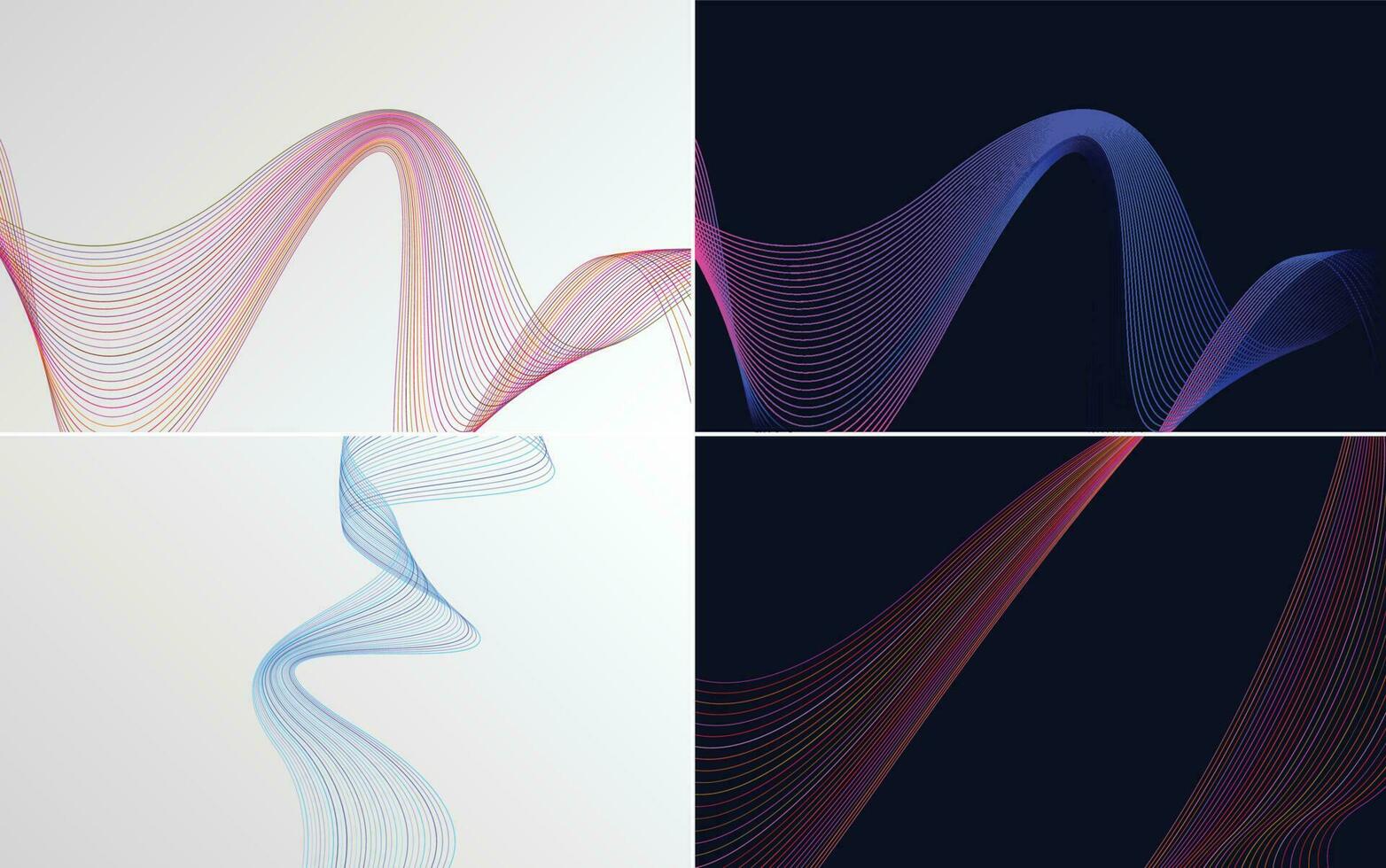 Set of 4 geometric wave pattern background Abstract waving line vector