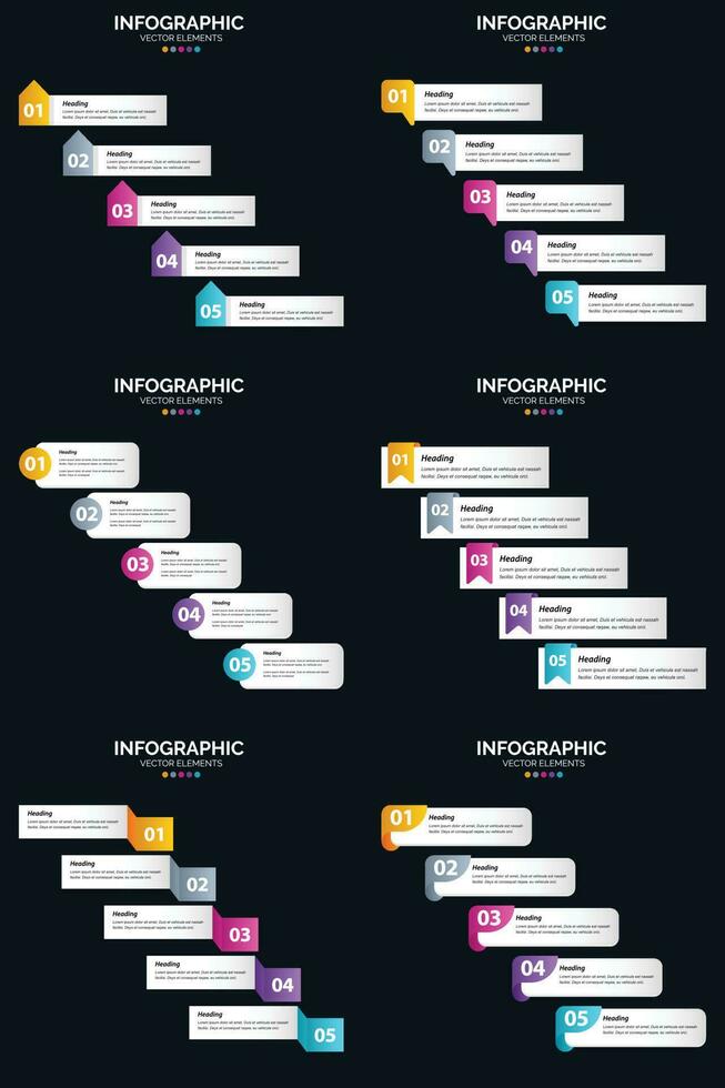 Vector 6 Infographics Pack Presentation slide template 5 Steps cycle diagrams and timelines