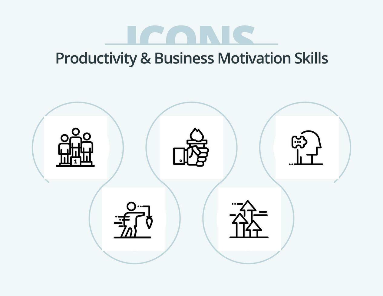 Productivity And Business Motivation Skills Line Icon Pack 5 Icon Design. businessman. accomplished. management. abilities. influence vector