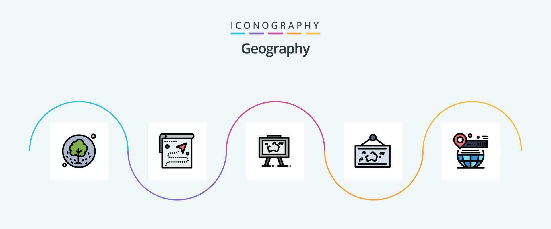 Geo Graphy Line Filled Flat 5 Icon Pack Including hang. frame. destination. picture. hang vector