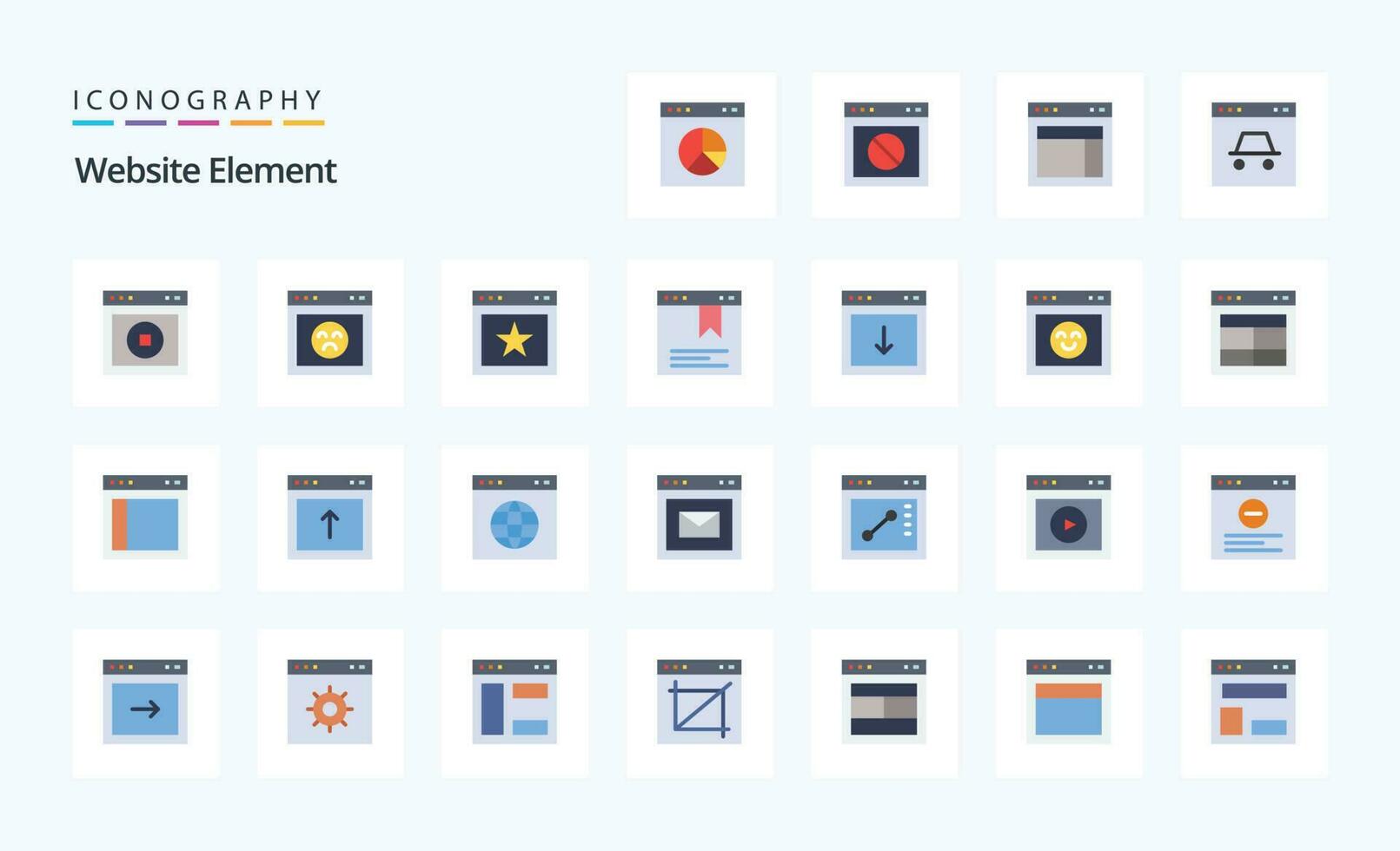 paquete de iconos de color plano de 25 elementos del sitio web vector
