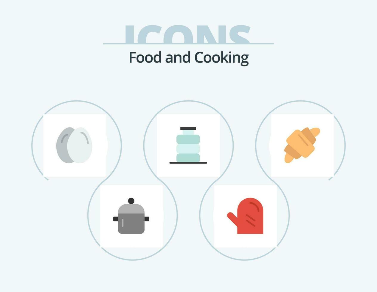 Food Flat Icon Pack 5 Icon Design. croissant. drink. meal. dinner. bottle vector