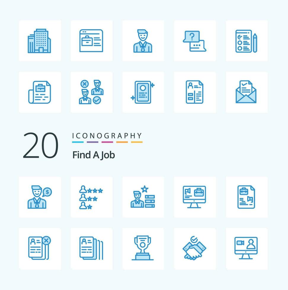 20 Find A Job Blue Color icon Pack like document job find job speaker computer vector