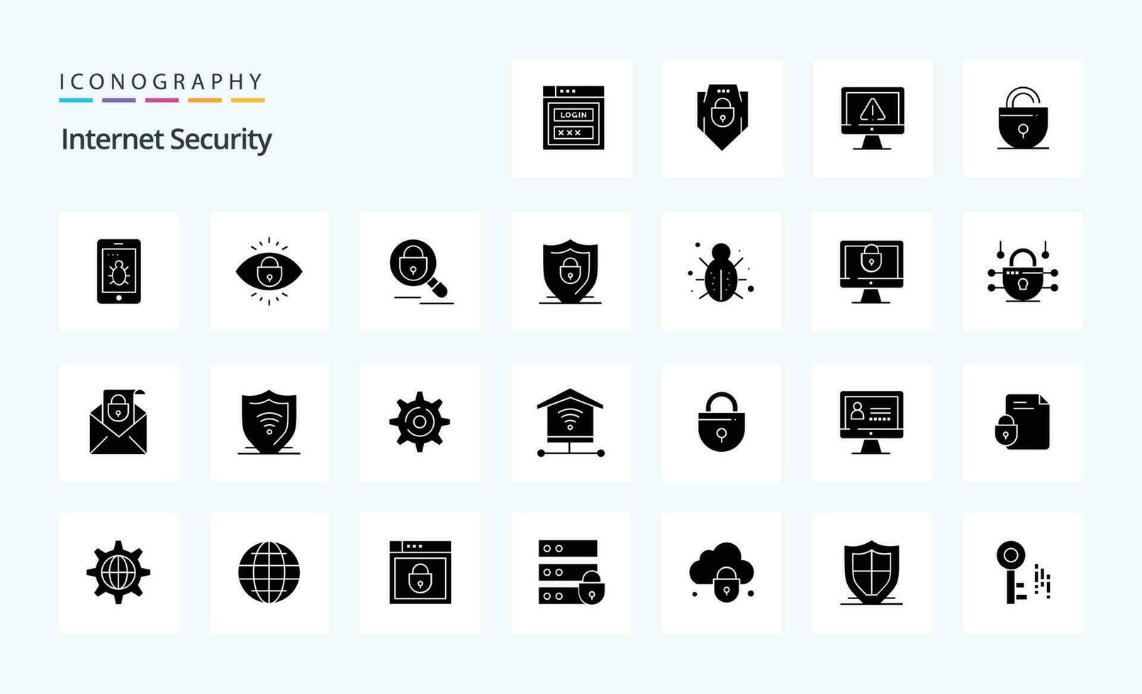 25 Internet seguridad sólido glifo icono paquete vector