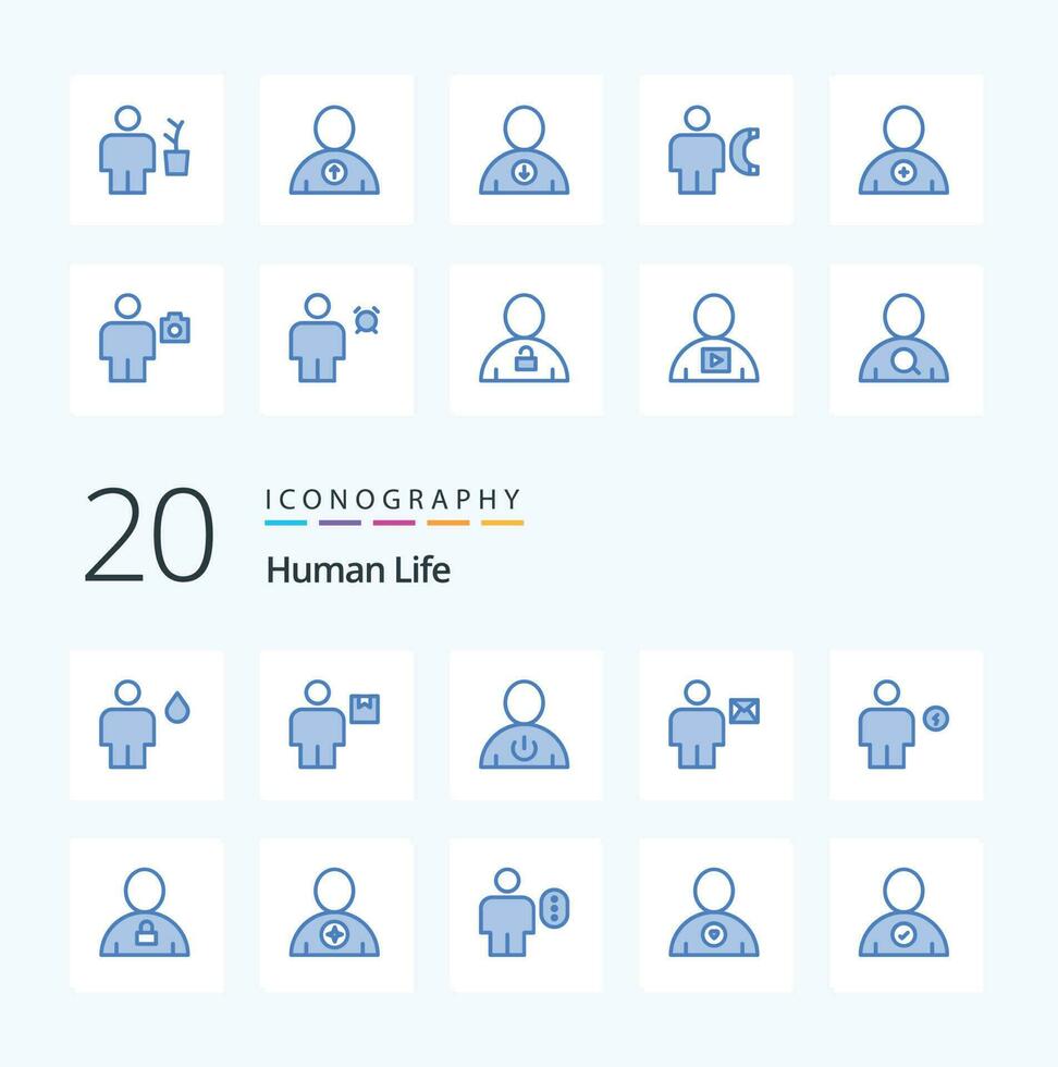 20 Human Blue Color icon Pack like envelope avatar package standby energy vector